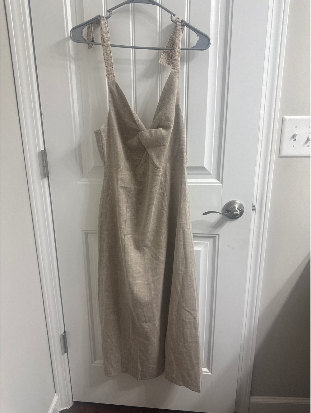 Hem & Threads Beige Linen Blend Midi Dress Size S